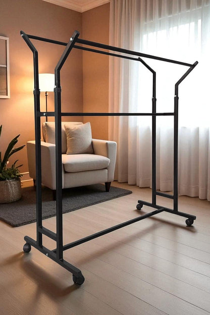 V Ayarlı Askılık Ayarlanabilir Stand Eteklik Giysi Ve Elbise Askılığı Tekerlekli Mağaza Askılığı